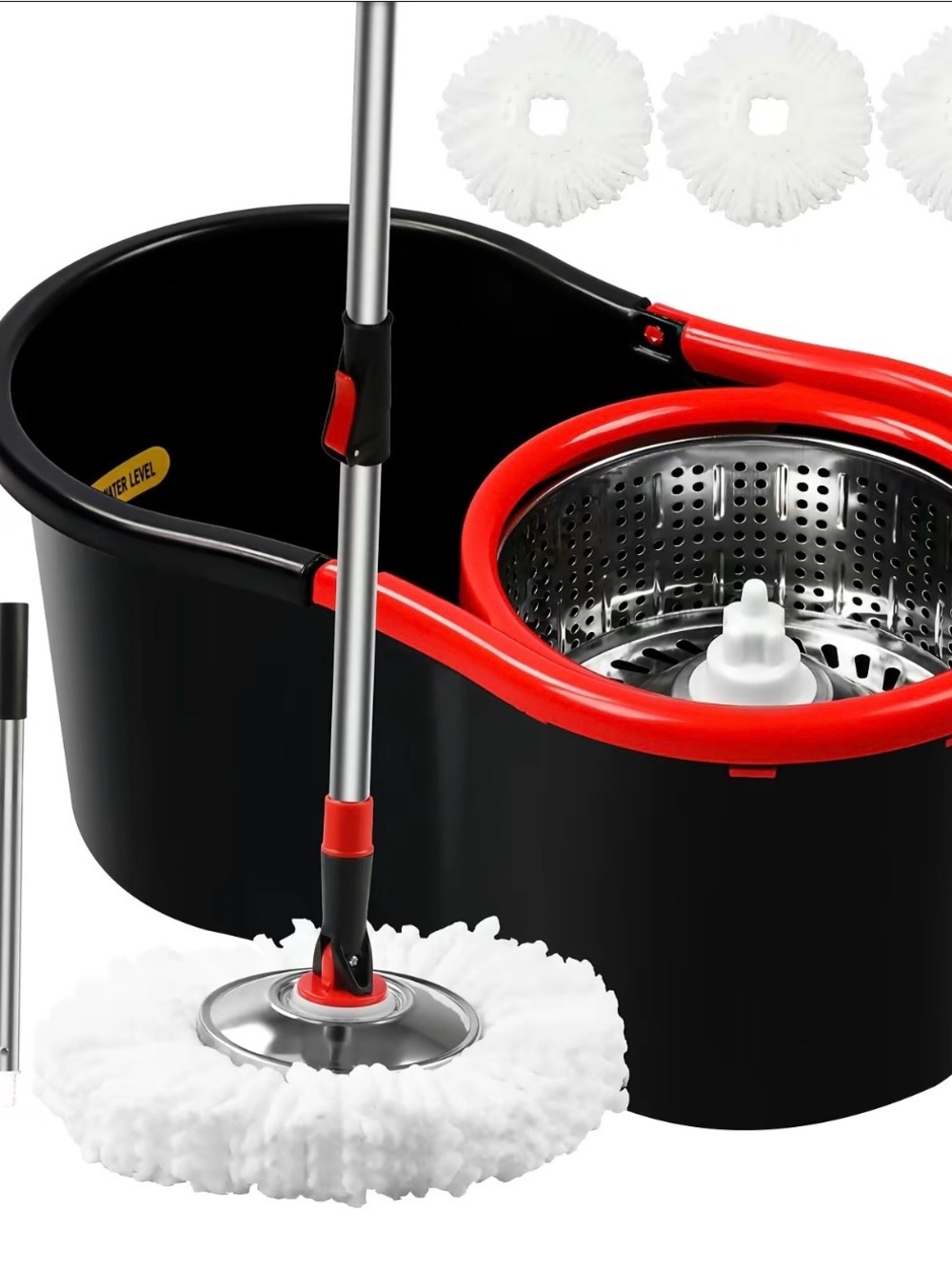 Hands-Free Spin Mop & Bucket Set - Black and Red